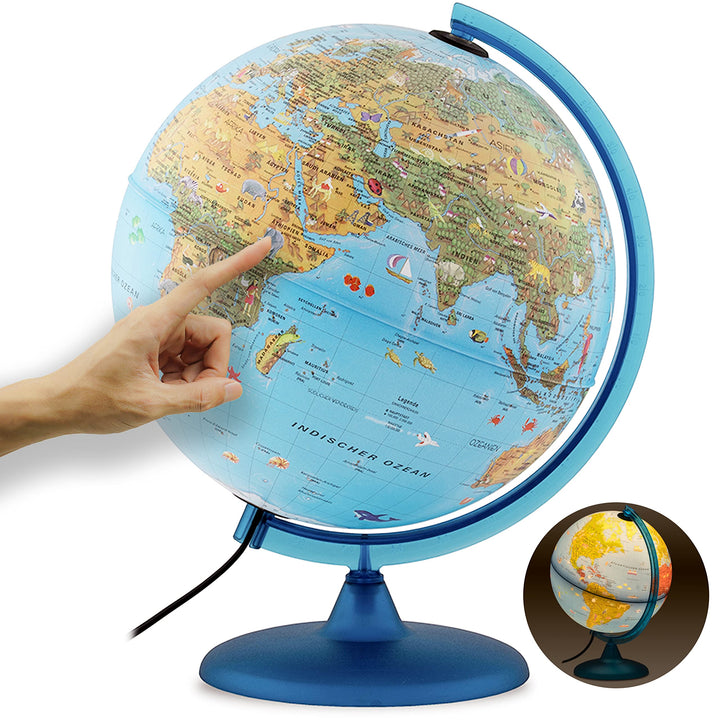 ORBIT GLOBES &amp; MAPS Kinderleuchtglobus 30cm mit Tieren, Kunststoff Fuss, deutsch mit stabilem Hartpl