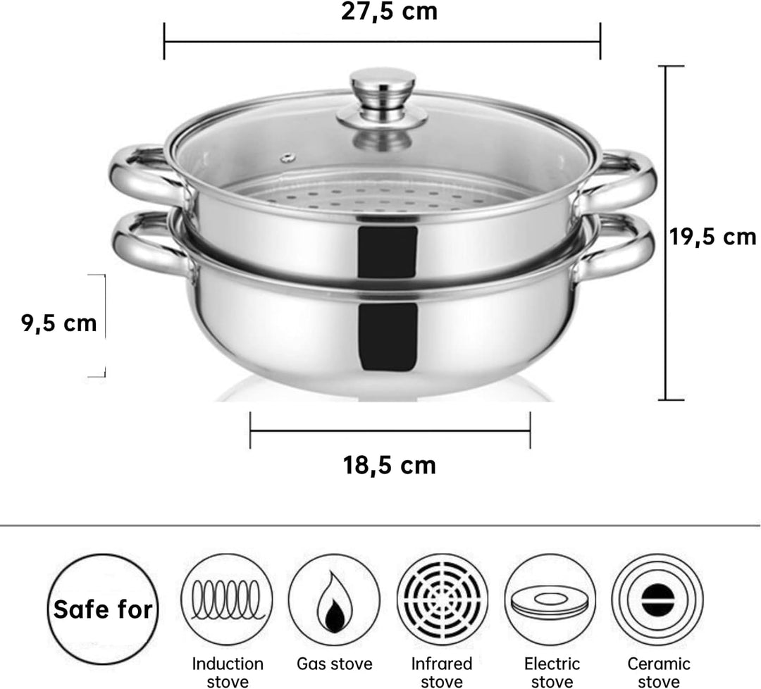 2-lagiges Dampfgarer-Kochtopf-Set aus Edelstahl, Dampfgarer Zum Kochen, Alltagspfanne, Dampfgarer-Pf