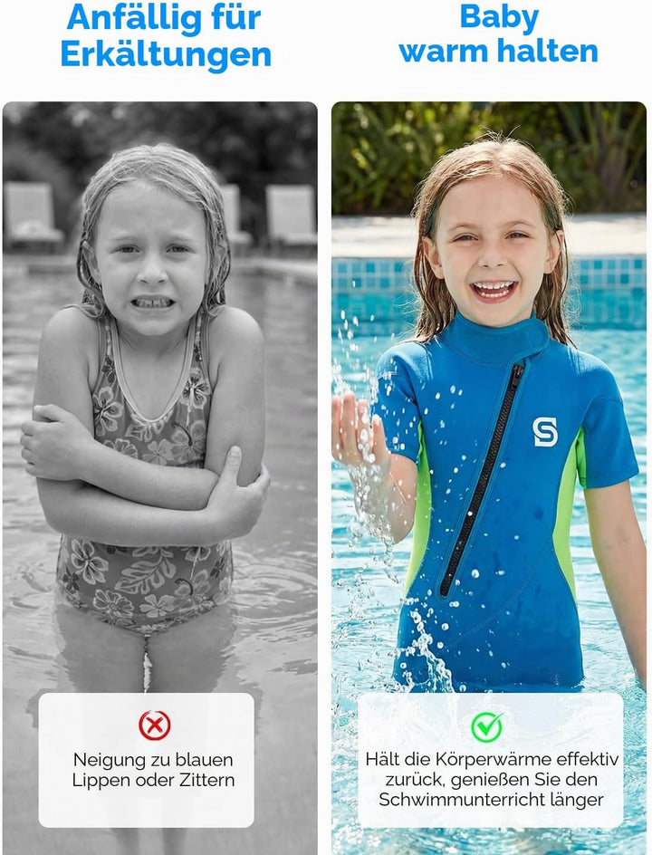 Neoprenanzug Kinder，2MM Neopren Shorty Wärmender Badeanzüge für Mädchen Jungen Thermal Taucheranzug