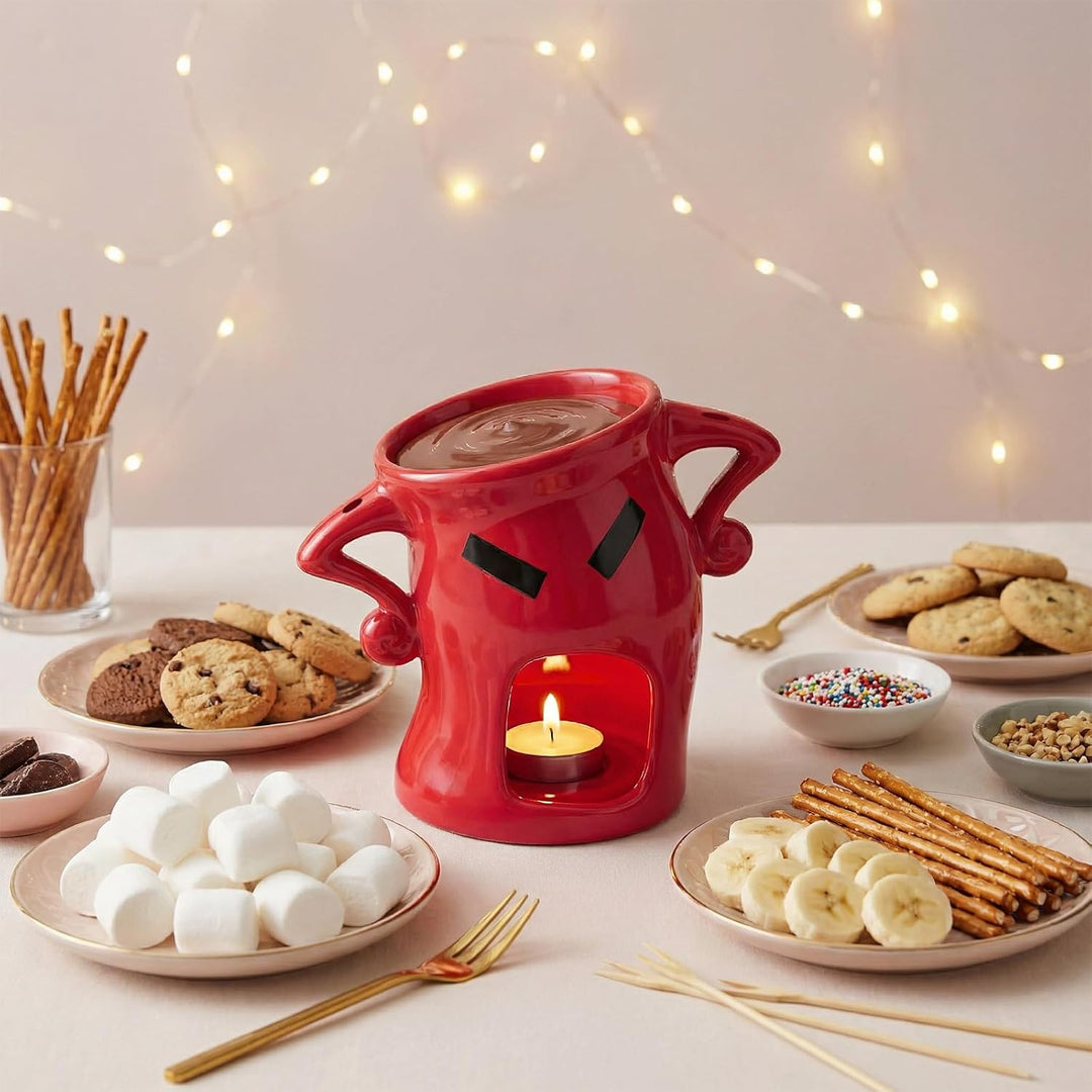 Schokofondue Tasse - Keramik Schokoladenfondue Set mit Löffel und Gabel, Einzigartiges Design mit Ha
