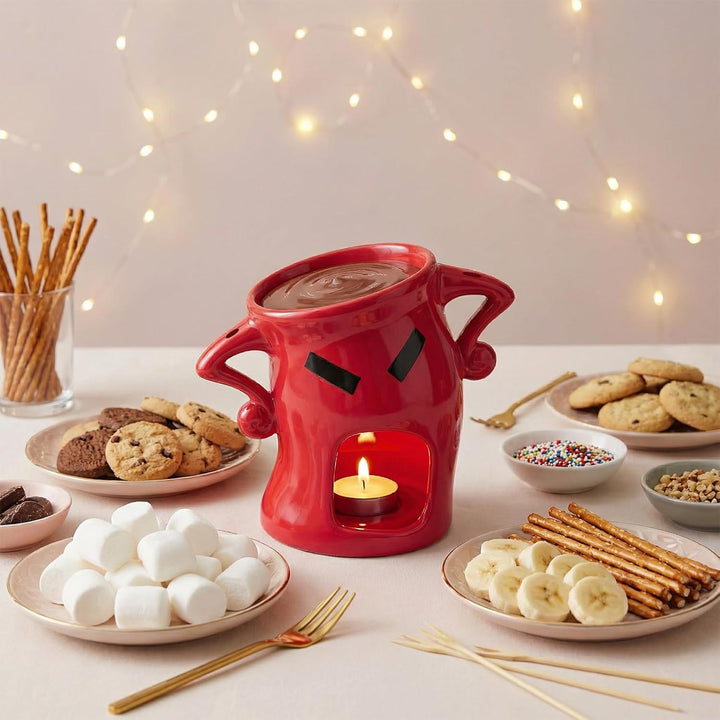 Schokofondue Tasse - Keramik Schokoladenfondue Set mit Löffel und Gabel, Einzigartiges Design mit Ha