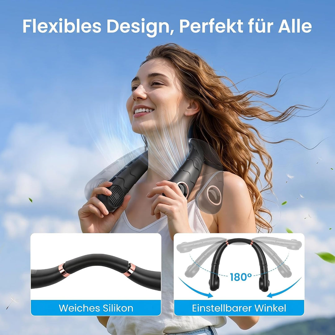 YAZEKY Tragbarer USB Nackenventilator Leise - 360° Kühlung Hals Ventilator mit LCD Display, 3 Geschw