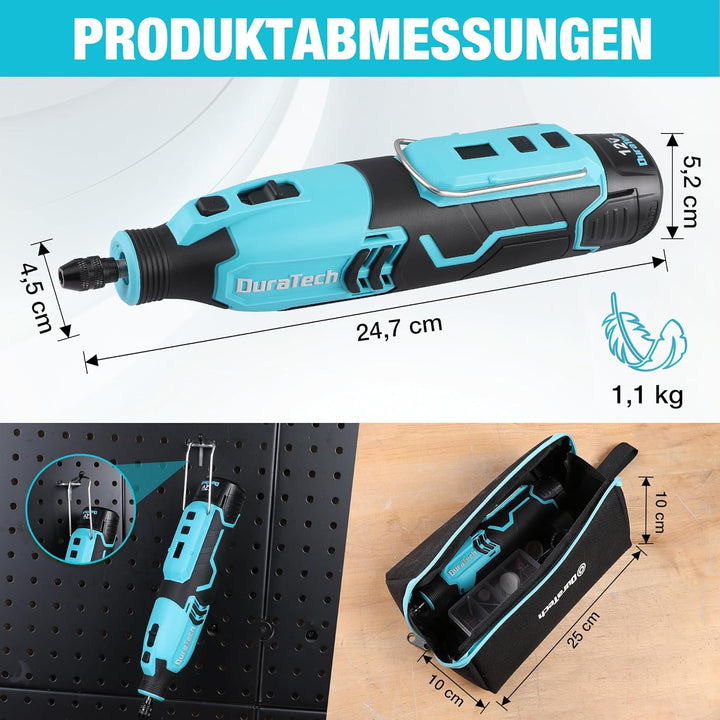 DURATECH 12V Kabellos Drehwerkzeug Set, Multifunktionswerkzeug mit 118 Zubehörteilen, mit 7 einstell