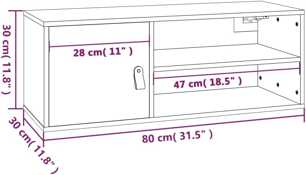 WIFESE 80x30x30 cm Wandschrank TV Schrank mit 2 Offene Fächer Hängeschrank TV Board Hängend Bücherre