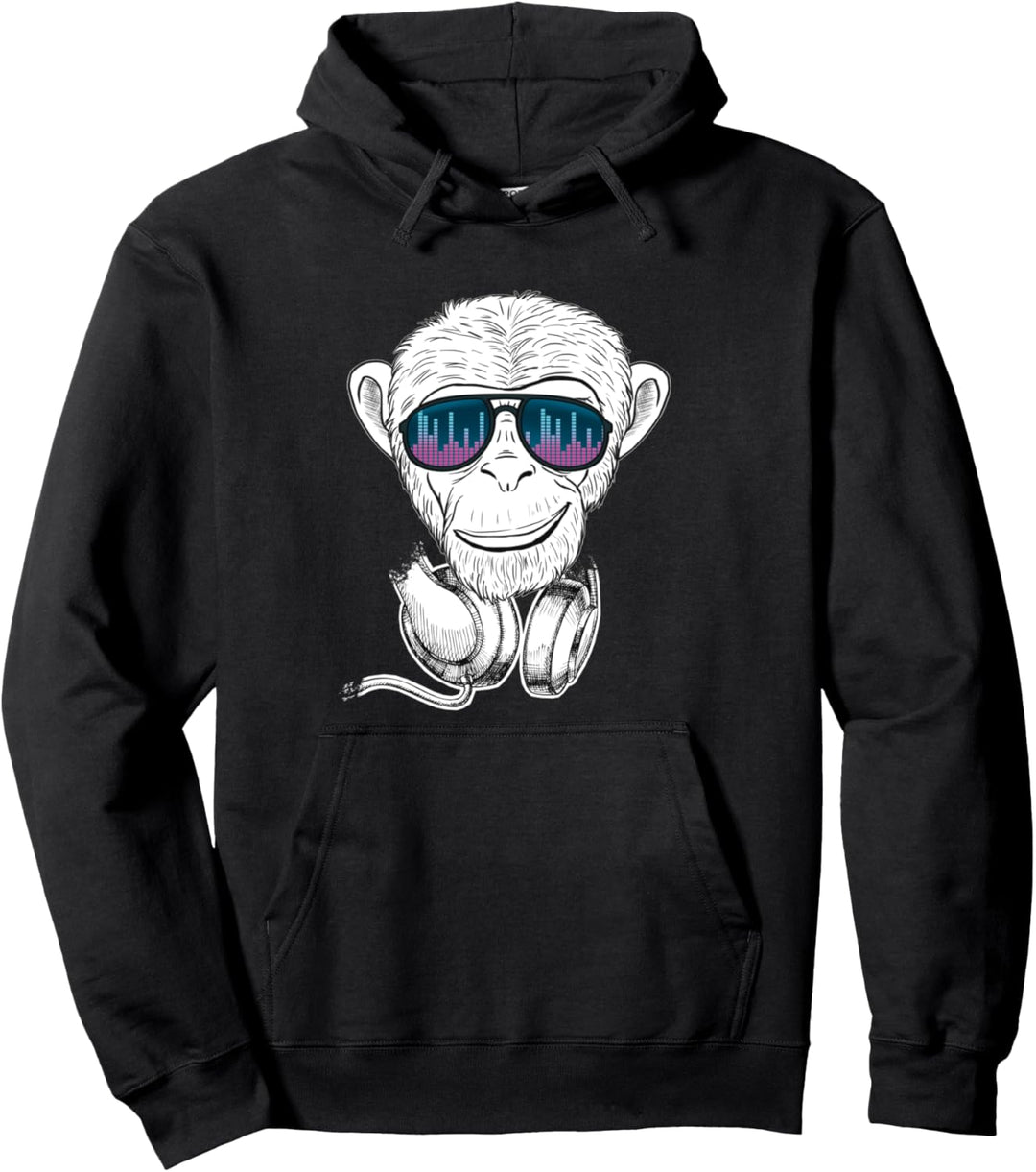 Party Affe DJ mit Kopfhörer und Sonnenbrille Pullover Hoodie