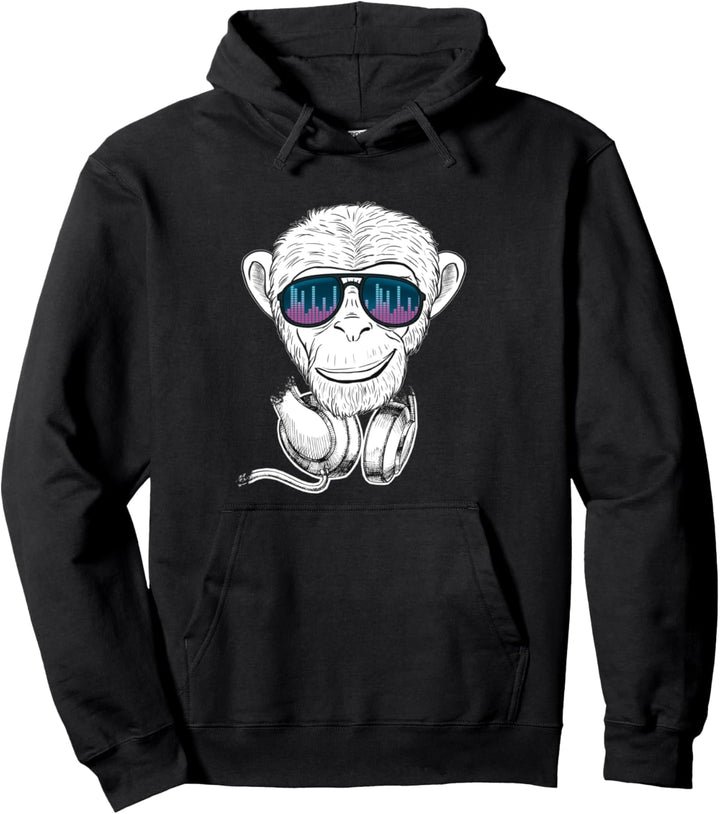 Party Affe DJ mit Kopfhörer und Sonnenbrille Pullover Hoodie
