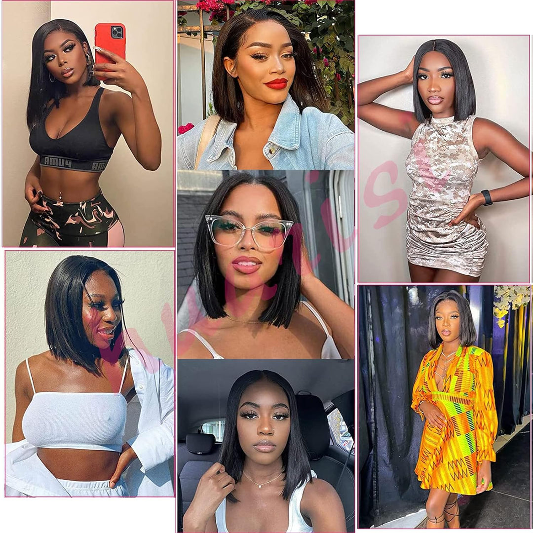 Huarisi 12 inch Short Straight Bob Wigs for Black Women 13x4 Lace Frontal Wig Human Hair Natural Hai