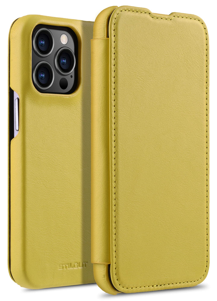 STILGUT Book Case kompatibel mit iPhone 13 Pro Max (6.7“) Hülle aus italienischem Leder - iPhone 13