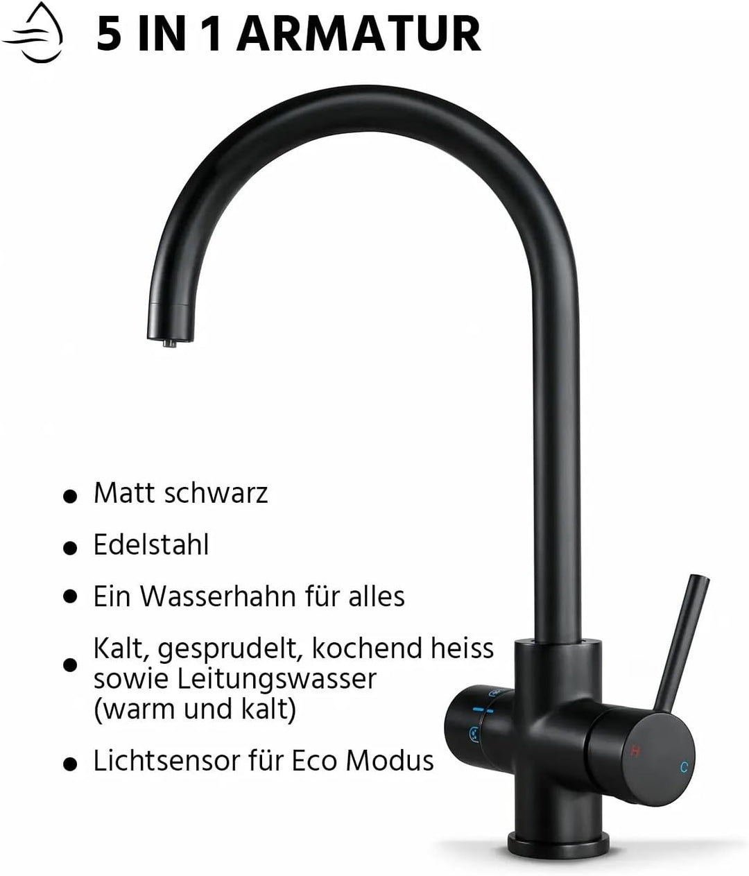 HappyFilter FizzRed Wassersprudler Wasserkocher | gekühlt | gesprudelt | kochend| 5in1 Black Wasserh