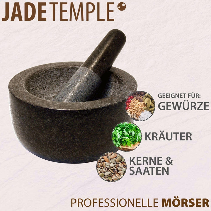 JADE TEMPLE 17036 Steinmörser mit Stössel im Set, effektives und einfaches mörsern, aus massivem Gra