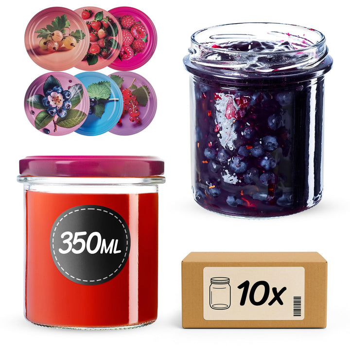KADAX 10er Set Marmeladengläser 350ml TO82 Beerenfrüchte, Einmachgläser Vorratsgläser Mason Jar mit