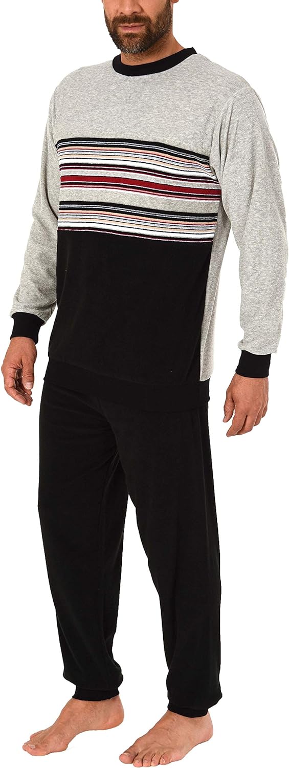Eleganter Herren Frottee, Pyjama Schlafanzug mit Bündchen, auch in Übergrössen - 281 101 93 004, Grö