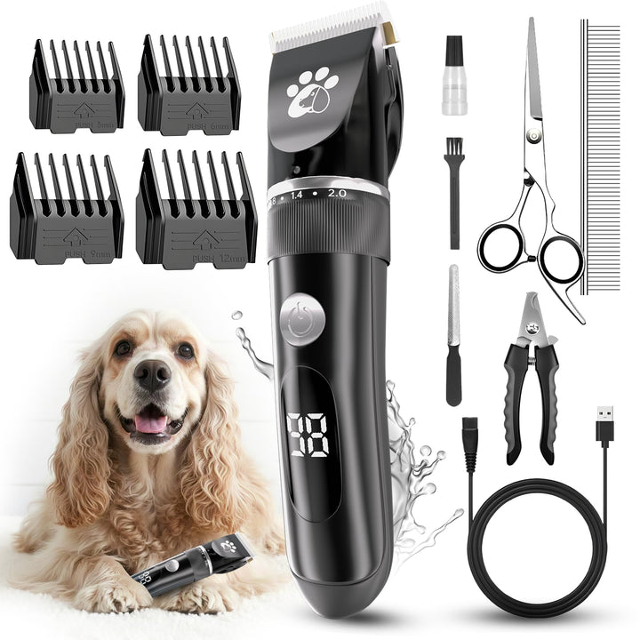 Hundeschermaschine, Hundepflegeset, 2-Gang-Geräuscharmes IPX5-wasserdichtes LED-Display, professione