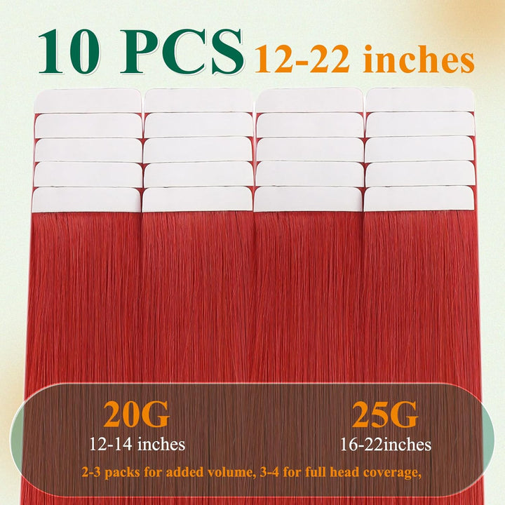 Easyouth Remy Tape on Extensions Echthaar Adhesive on Haar 18 Zoll 25g Farbe Rot Extensions Echthaar