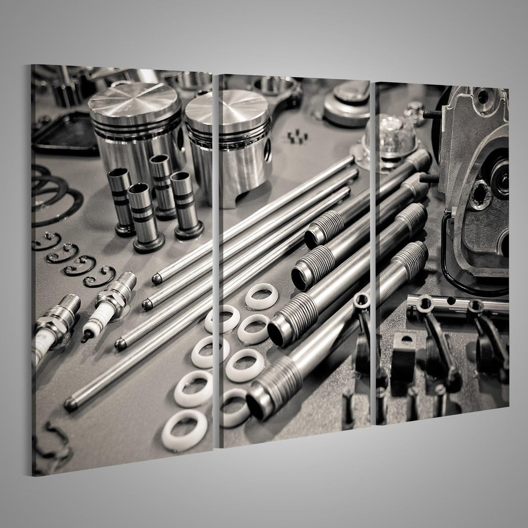 islandburner, Bild auf Leinwand Sammlung von Präzisionsteilen für Automotoren, die in Einer Werkstat