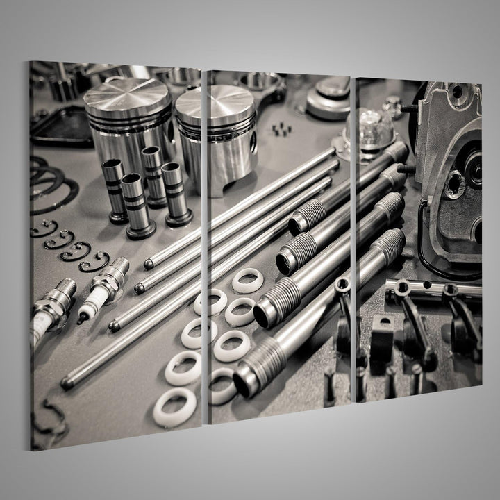 islandburner, Bild auf Leinwand Sammlung von Präzisionsteilen für Automotoren, die in Einer Werkstat