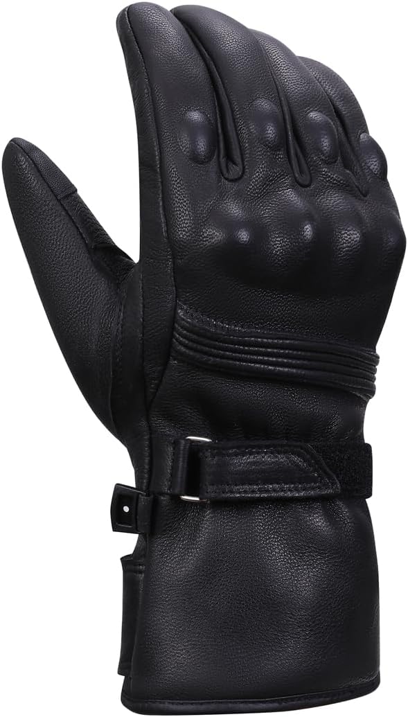 Harssidanzar Herren Winter Motorradhandschuhe,echtes Leder Vollfinger Touchscreen Thermisch gefütter