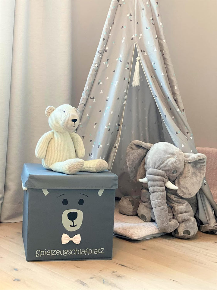 Bär Aufbewahrungsbox grau für Kinder, Baby Aufbewahrungskorb, schöne praktische Spielzeugkiste für j