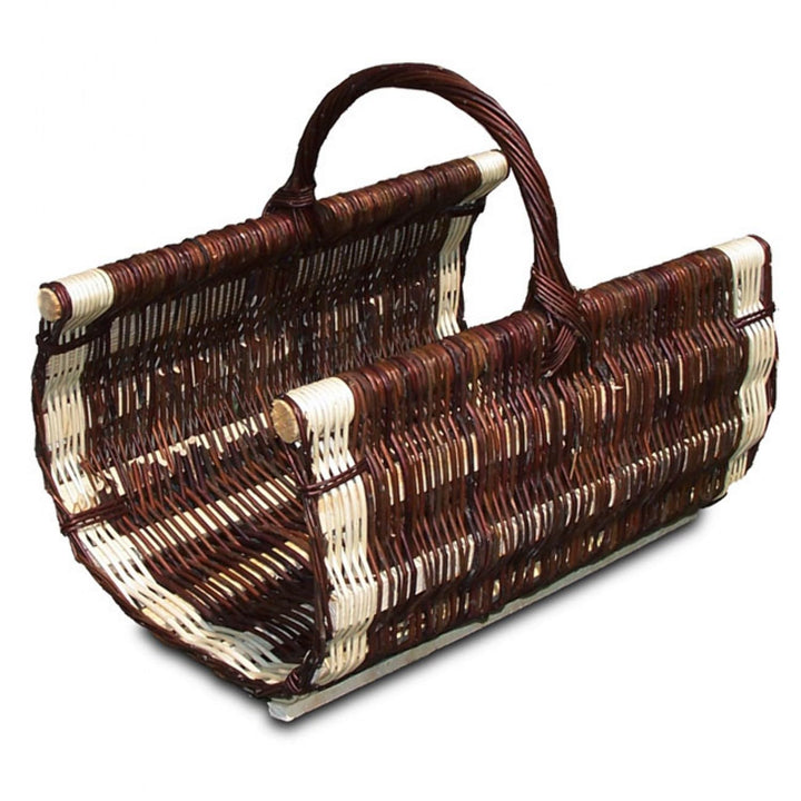 Kaminholzkorb aus brauner Weide, nicht geschält, ovaler Kaminholzkorb (60 x 48 cm, H: 35/48 cm, brau