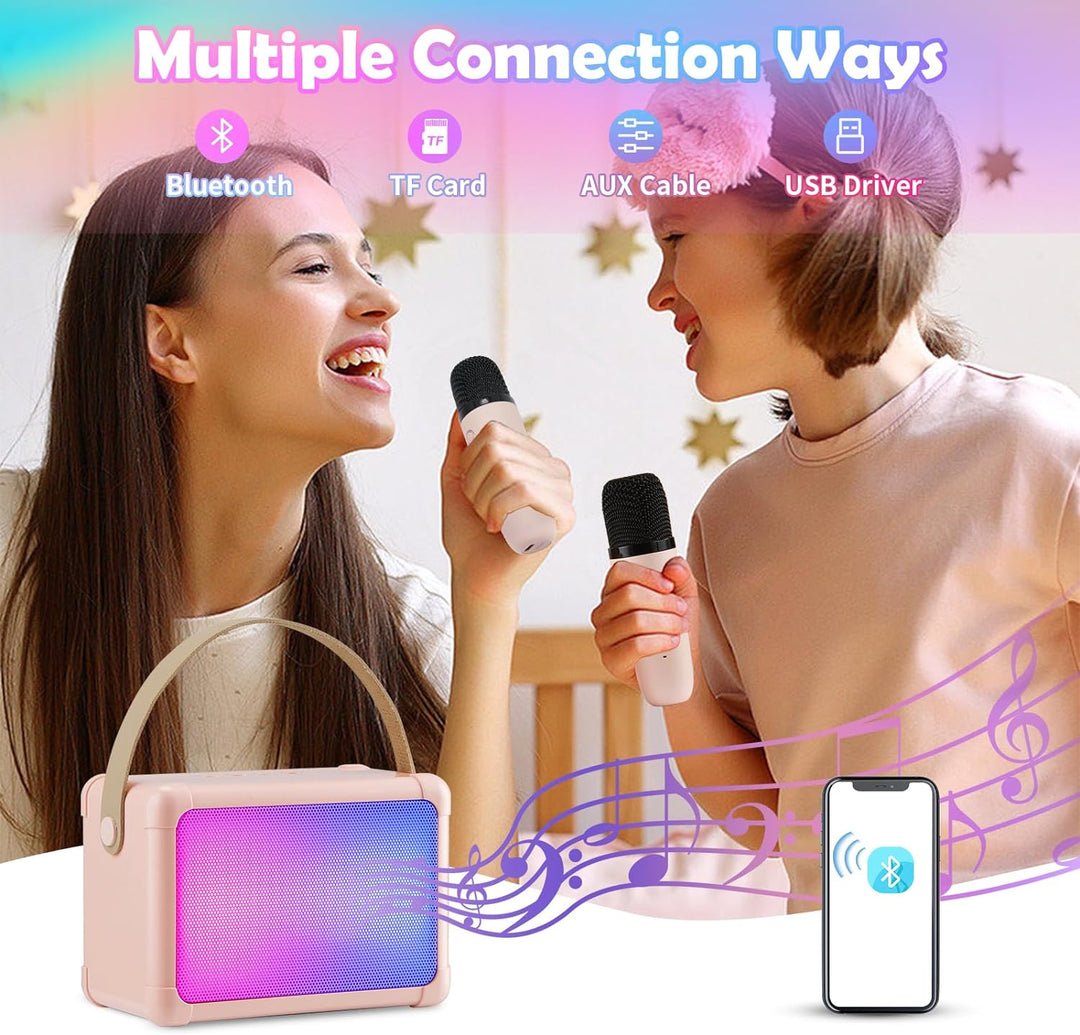 Giecy Karaoke Maschine mit 2 mikrofonen, Mini Bluetooth Karaoke Anlage mit mikrofon kinder, PA-Syste