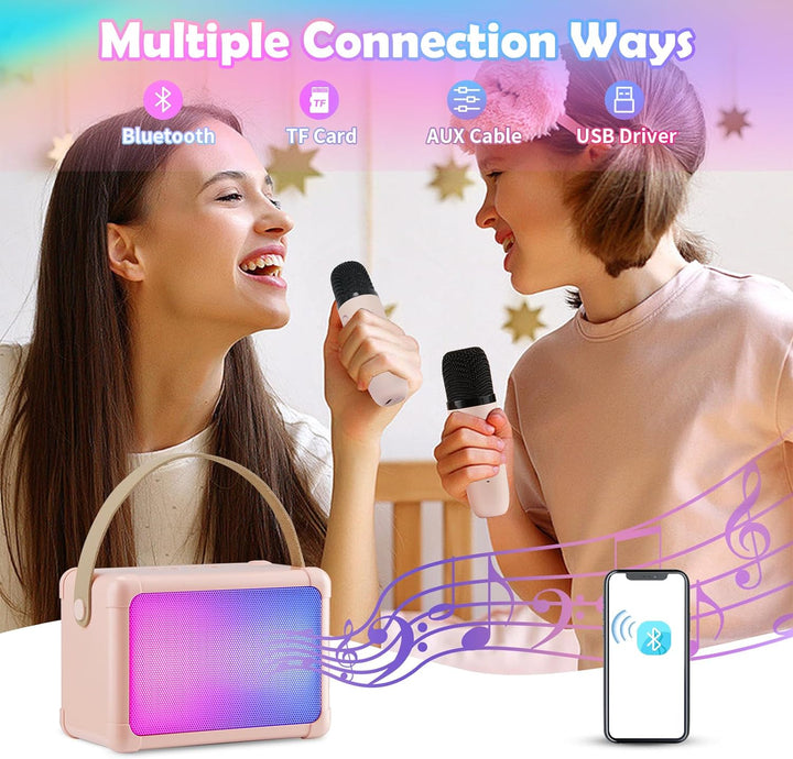 Giecy Karaoke Maschine mit 2 mikrofonen, Mini Bluetooth Karaoke Anlage mit mikrofon kinder, PA-Syste