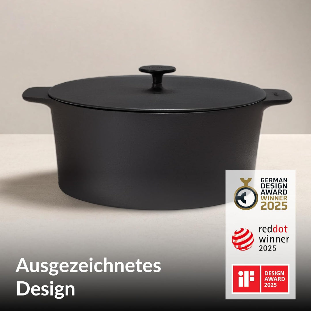 STUR Gusseisenbräter 28 cm – emaillierter Schmortopf aus Gusseisen mit 7 Litern Volumen + Deckel – G