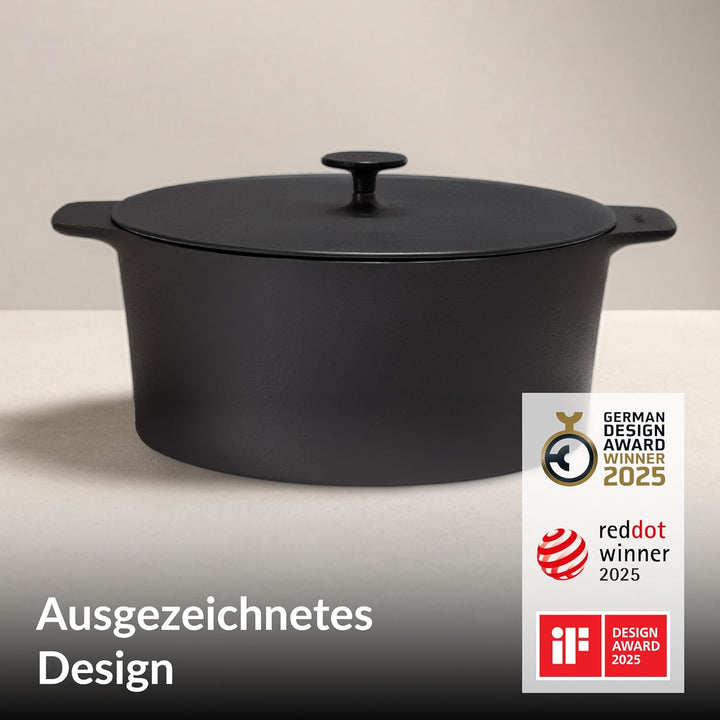 STUR Gusseisenbräter 28 cm – emaillierter Schmortopf aus Gusseisen mit 7 Litern Volumen + Deckel – G