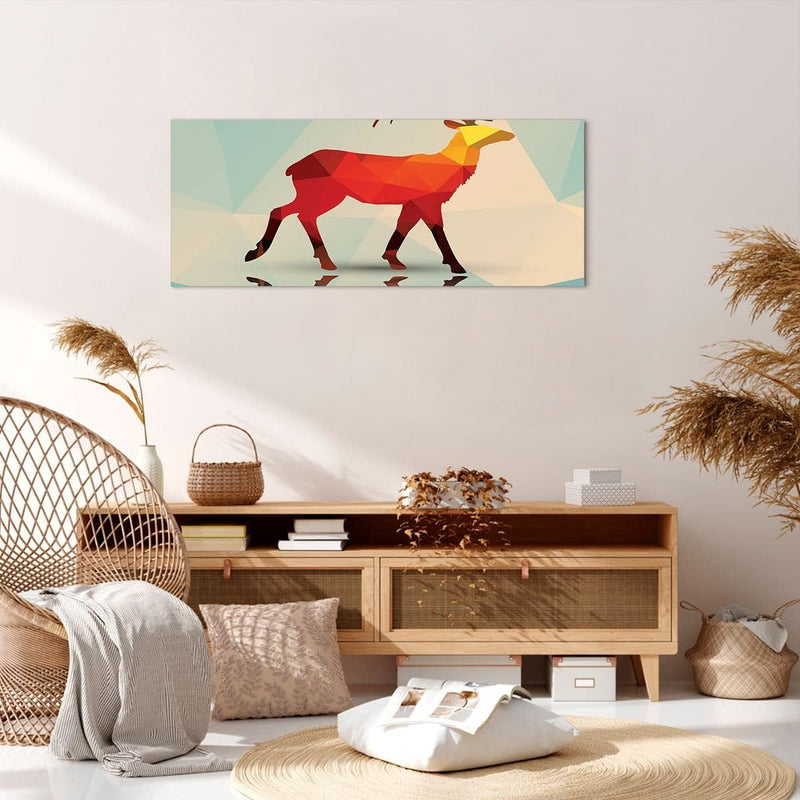 ARTTOR Bilder auf Leinwand 100x40cm Leinwandbild Hirsch Illustration modern Grafik Gross Wanddeko Bi