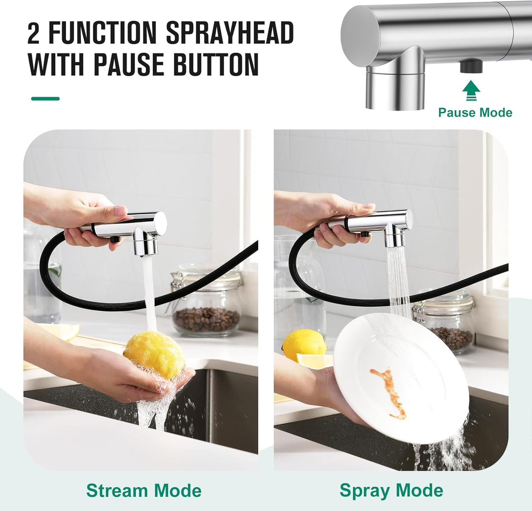 CREA Wasserhahn Küche mit 3 Funktionen Brause, Küchenarmatur mit Ausziehbarem Brause, Mischbatterie