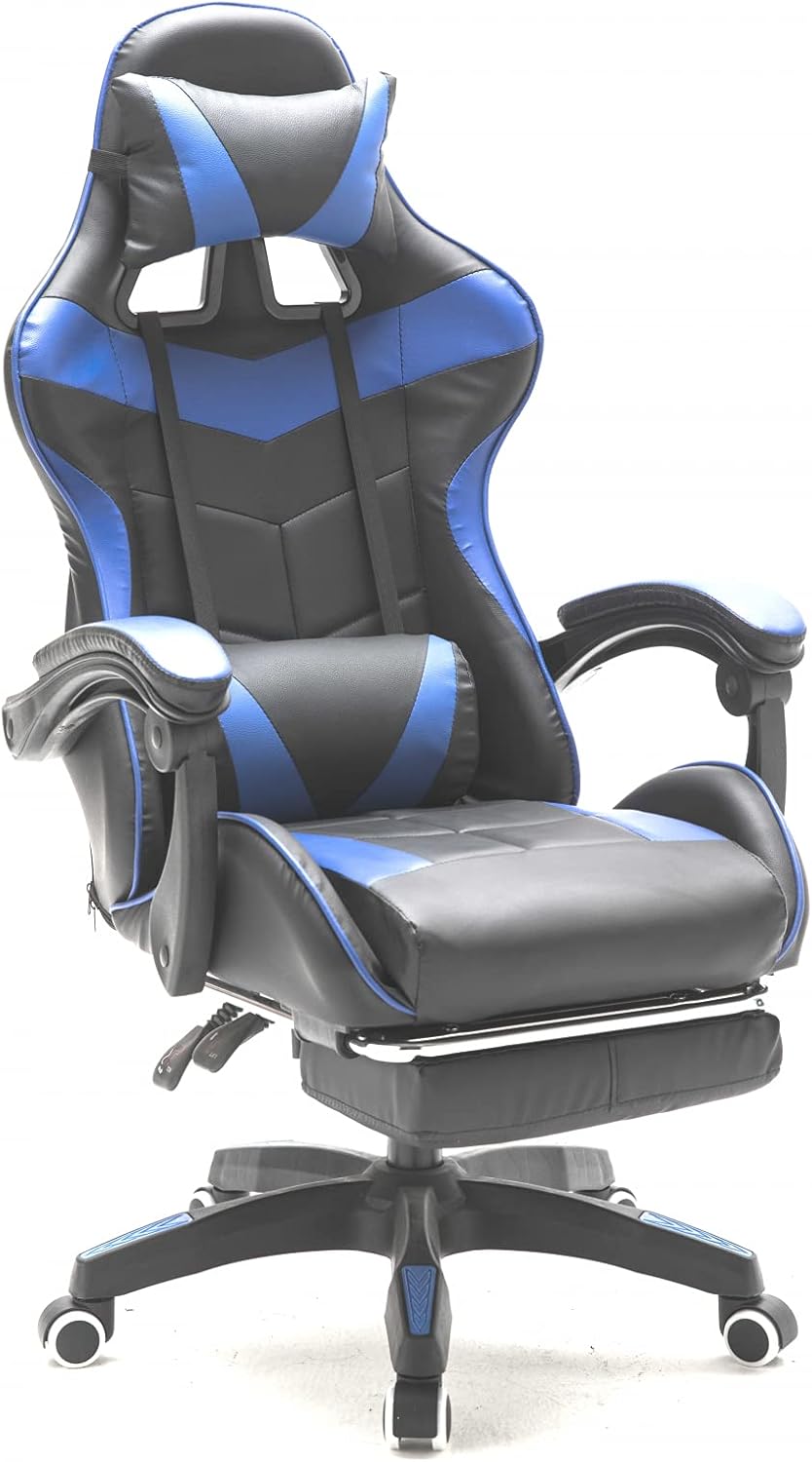 VDD Gaming Stuhl Cyclone mit Fussstütze - Bürostuhl - Racing Gaming Stuhl - blau schwarz