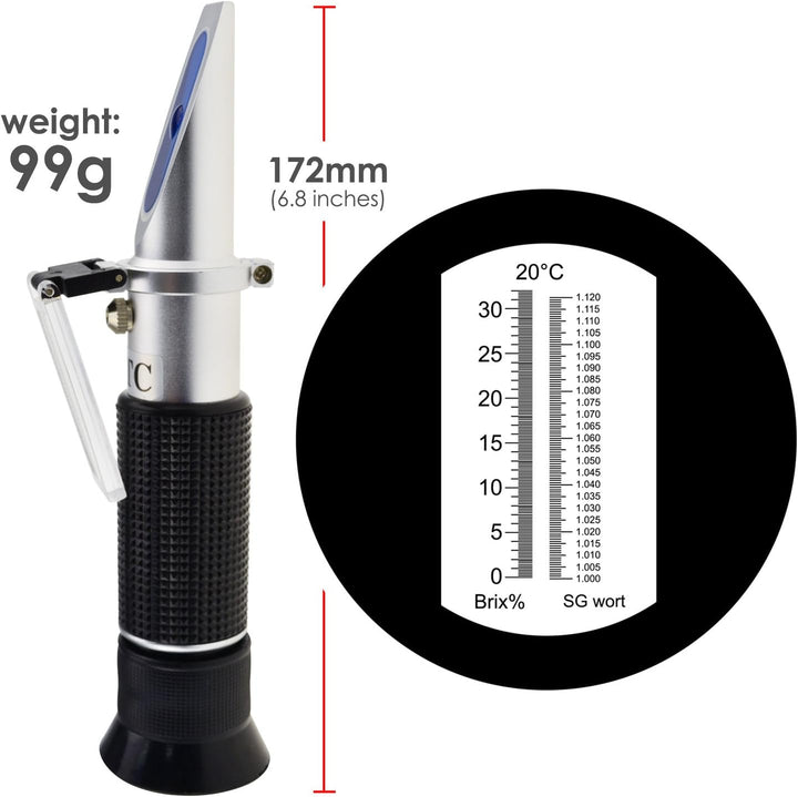 Refraktometer Bier Würze Refraktometer, Dual-Skala - SG 1,000–1,120 und Brix 0–32% für Bierwürze SG