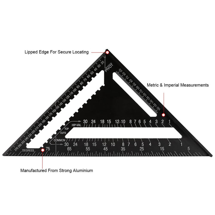 Dreieck Lineal 12 Zoll Schwarz Aluminium Sparren Profil Quadrat Lineal Hohe Präzision Easy Read Engi