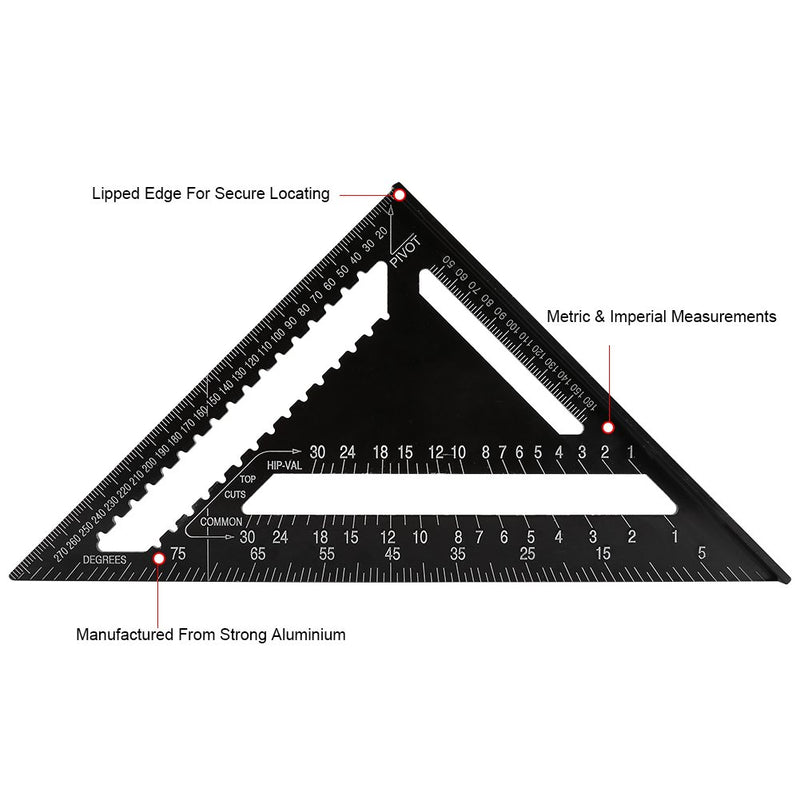 Dreieck Lineal 12 Zoll Schwarz Aluminium Sparren Profil Quadrat Lineal Hohe Präzision Easy Read Engi