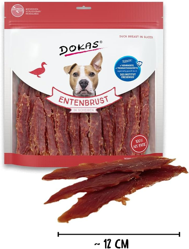 DOKAS Getreidefreier Premium Snack in Streifen für Hunde – Aus Entenbrustfilet, 900 g (4er Pack)