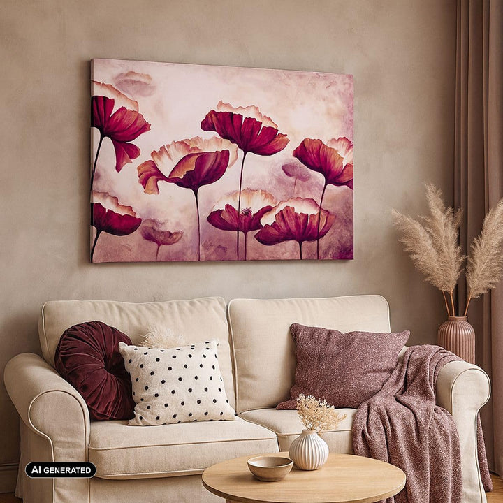 Bilder auf Leinwand 100x70cm Leinwandbild mit Rahmen Mohn Blume Wiese Gross Wanddeko Bild Schlafzimm