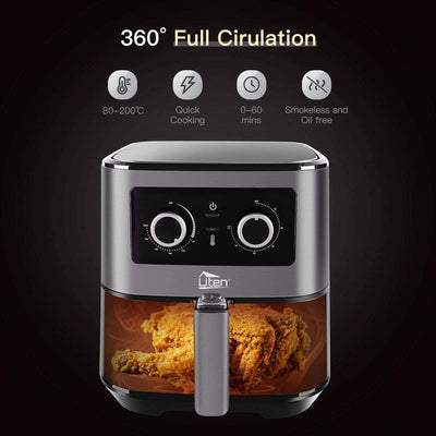 Uten Heissluftfritteuse, 5.5L XXL Airfryer heissluftfriteuse 1700W Friteuse, Timer, Antihaft-Bratkor