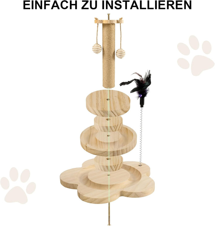 Kratzbaum für Katzen, 40cm Kratzpfosten Katzenkratzbaum Spielzeug mit Ball, Lagiger Drehteller, Fede