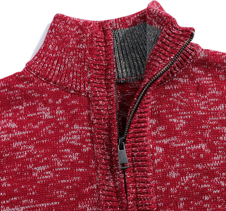 Superora Herren Strickpullover Crewneck Zipper Winterpullover Pullover M Rot, M Rot
