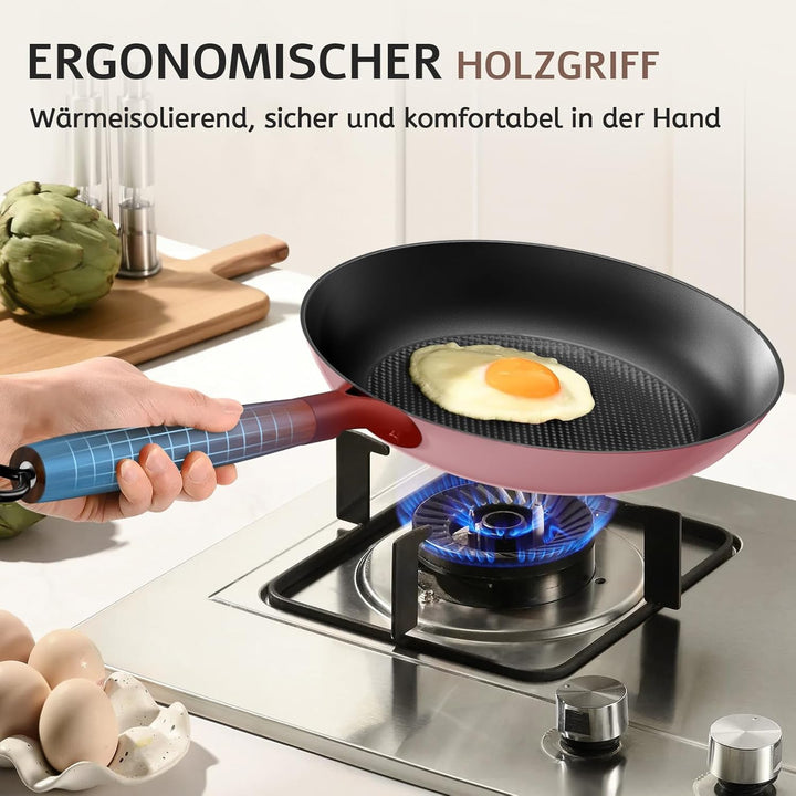 YUTANN Gusseisenpfanne, Antihaft-Bratpfanne, Frying Pan, Abnehmbarer Holzgriff, PFAS-Frei/PFOA-Frei,