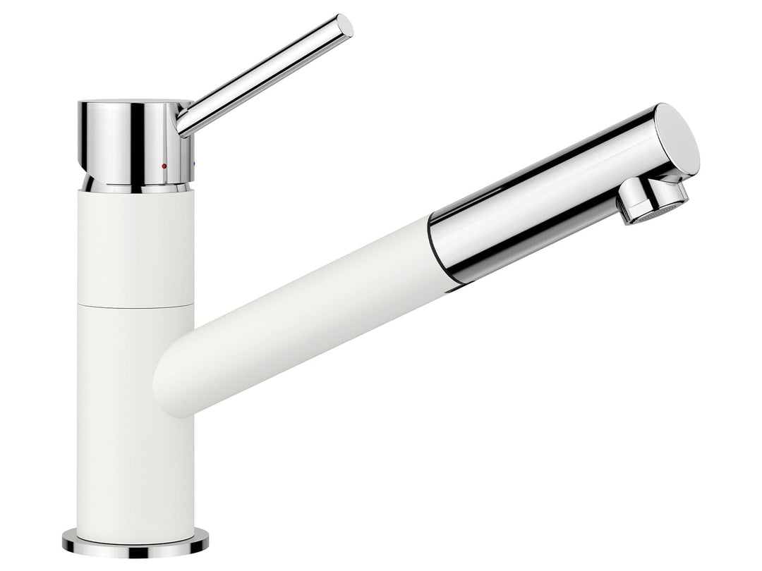 BLANCO KANO-S silgranitweiss/chrom | Hochdruck | Mit herausziehbarem Schlauch | Rückflussverhinderer