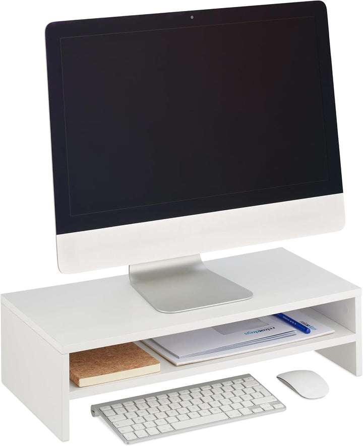 Relaxdays Monitorständer, Zusatzablage, HxBxT: 14,5 x 54 x 25,5 cm, Bildschirmerhöhung für Schreibti