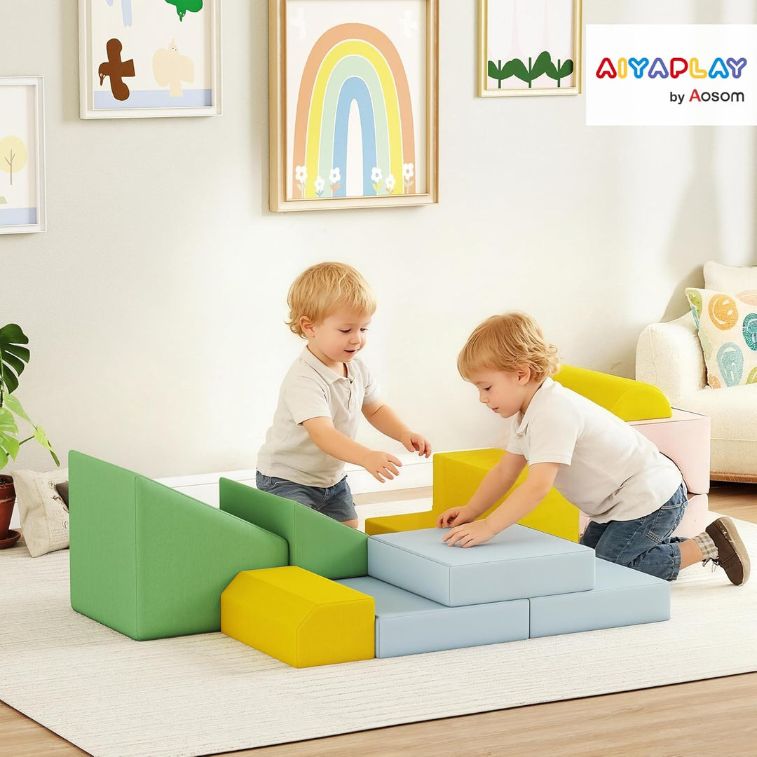 AIYAPLAY Schaumstoff Bausteine 12-TLG. Softbausteine Kinder Bausteinset mit Cord-Optik Klettern Gros