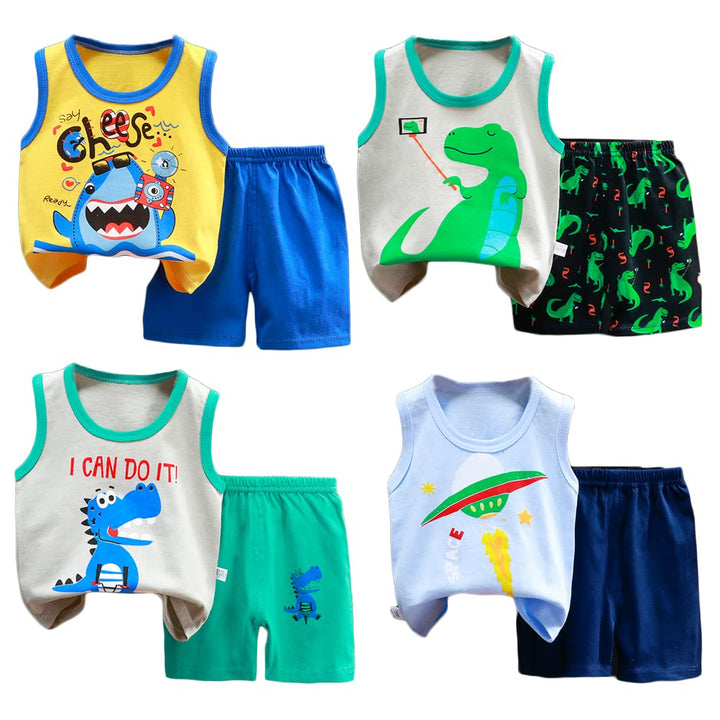 8er Pack Baby Kinder Outfit Set, Ärmelloses Baumwoll Weste + Shorts, Cartoon Print Jungen Mädchen 3
