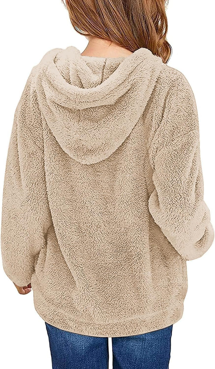 Runcati Pullover Mädchen Kapuzenpullover Fuzzy Teddy Fleece Sweatshirts mit Kapuze Taschen Freizeit