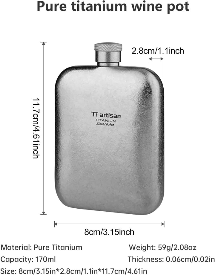 Titan Flachmann mit Trichter Ultraleichte Titanium Hip Flask Whisky Glaskolben für Outdoor-Camping,
