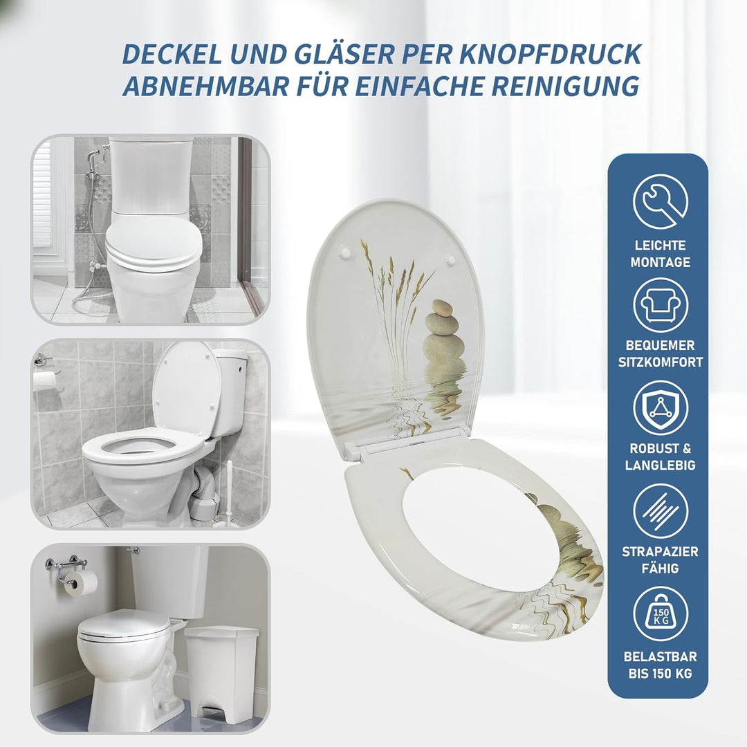 Toilettendeckel mit Absenkautomatik, WC Sitz mit Absenkautomatik Oval Form klodeckel Einfache Reinig