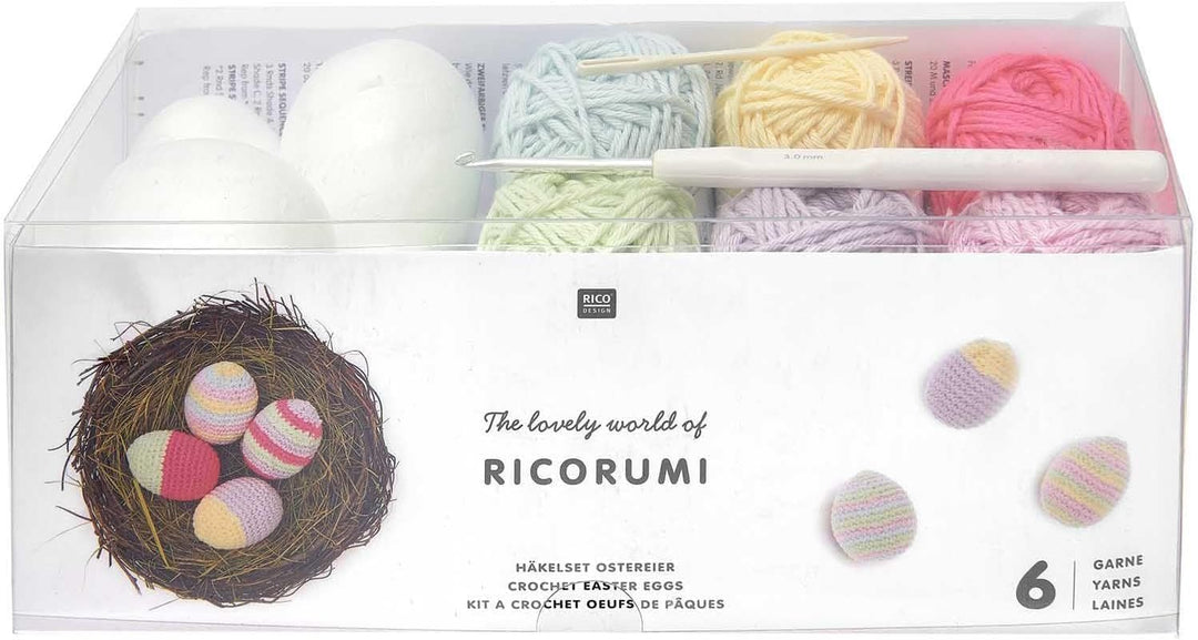 Rico Design Ricorumi Häkelset Ostereier Pastel 6.0 cm 15 Teile Bastelset aus Polystyrol und Baumwoll