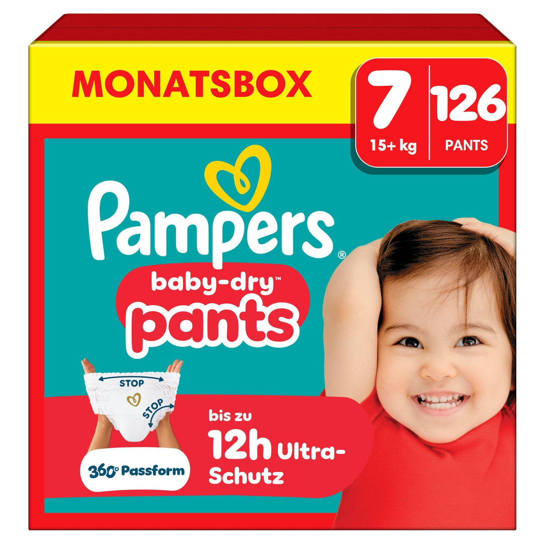 Pampers Baby-Dry Pants Grösse 7, 126 Stück, 15kg+, 360° auslaufsichere Passform für Tag und Nacht Gr