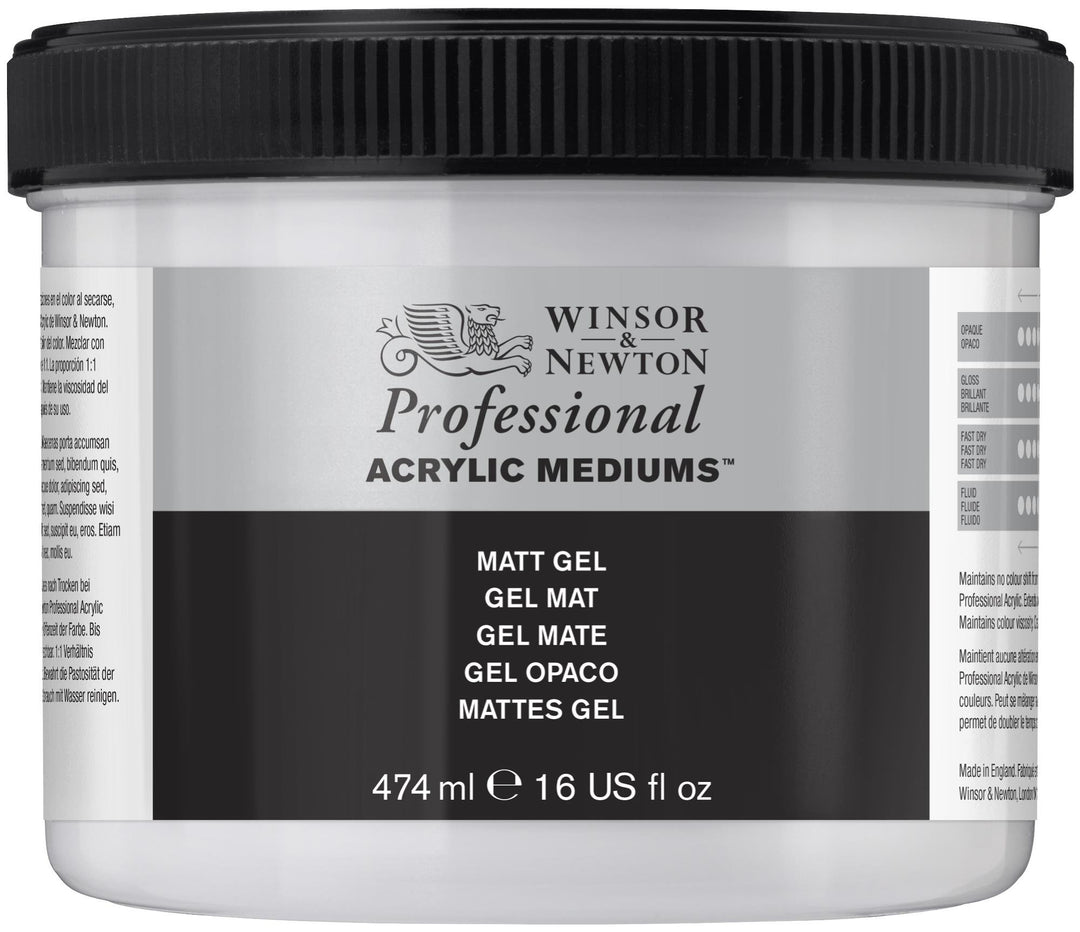 Winsor & Newton 3050915 Mattes Gel Malmittel, Reduziert den Glanz der Acrylfarbe - 474ml Topf Mattes