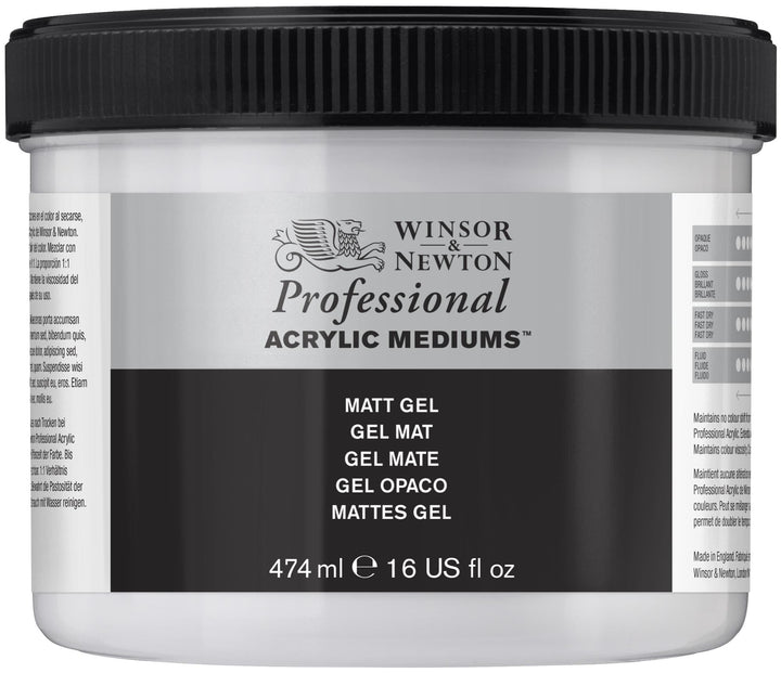 Winsor & Newton 3050915 Mattes Gel Malmittel, Reduziert den Glanz der Acrylfarbe - 474ml Topf Mattes